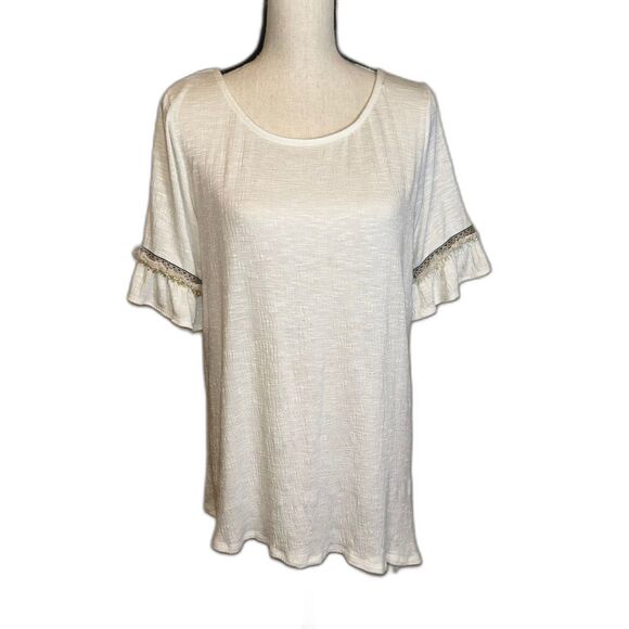 Alyx Women's White Short Sleeve Knit Blouse w/ Side Tie Size XL - Picture 1 of 5